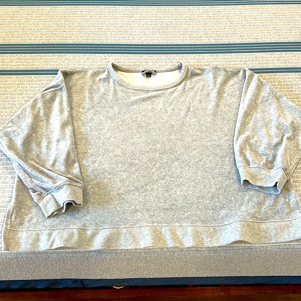 J Crew velour soft gray 2X relaxed oversized “cropped” sweatshirt